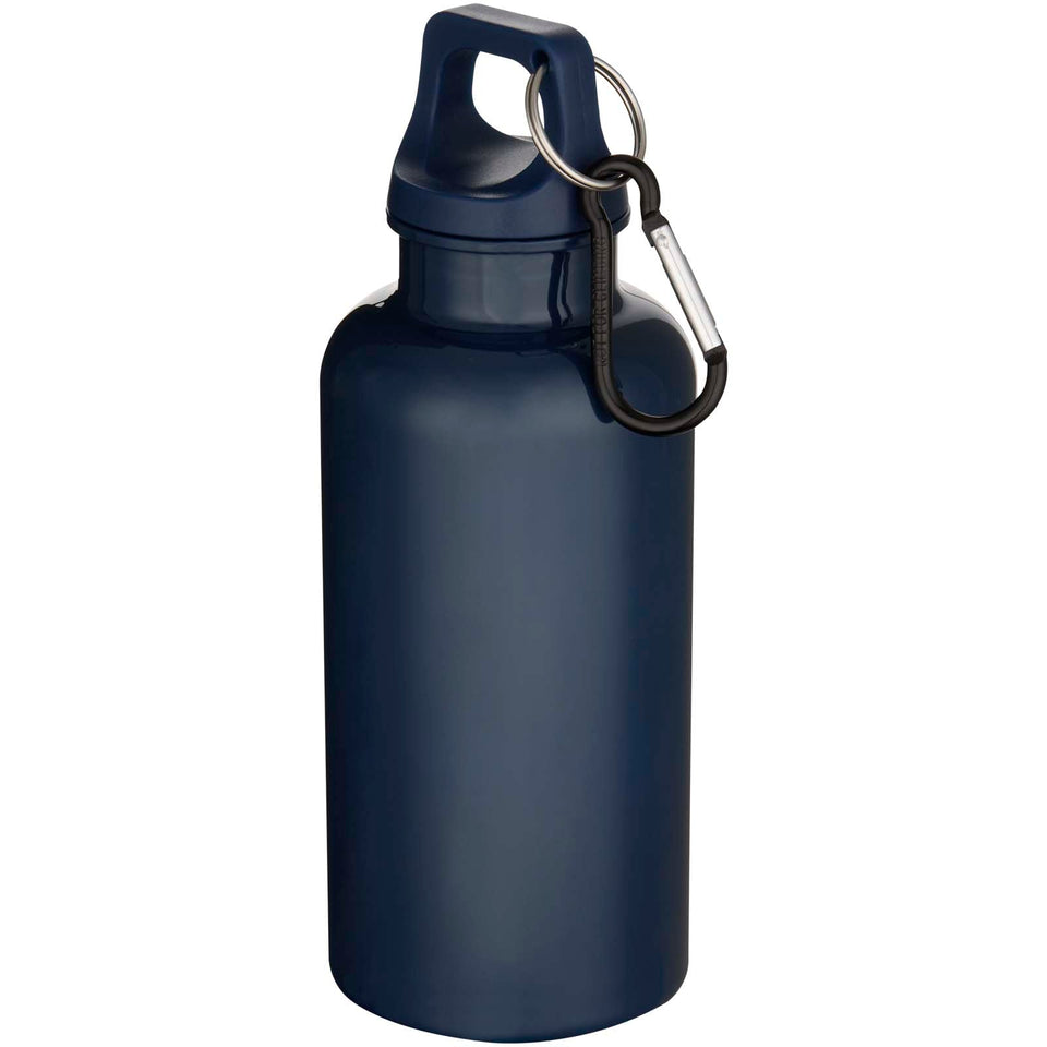 Borraccia in plastica riciclata RCS in tinta unita da 400 ml con moschettone Oregon personalizzato con logo - Pubblienne