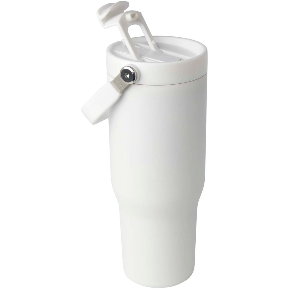 Bicchiere termico da 900 ml in acciaio inossidabile riciclato certificato RCS con sottovuoto in rame e coperchio a doppia fun personalizzato con logo - Pubblienne