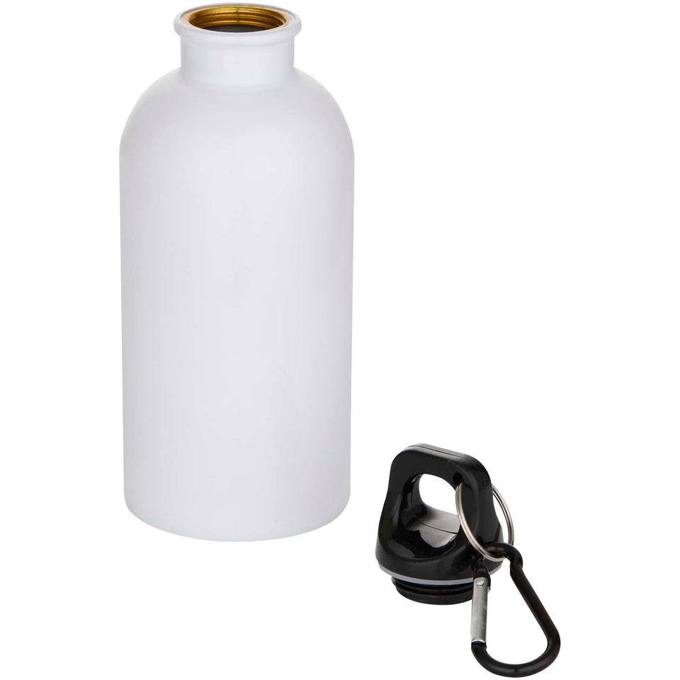 Borraccia da 400 ml in acciaio inossidabile certificato RCS a parete singola adatta per stampa a sublimazione con moschettone personalizzato con logo - Pubblienne