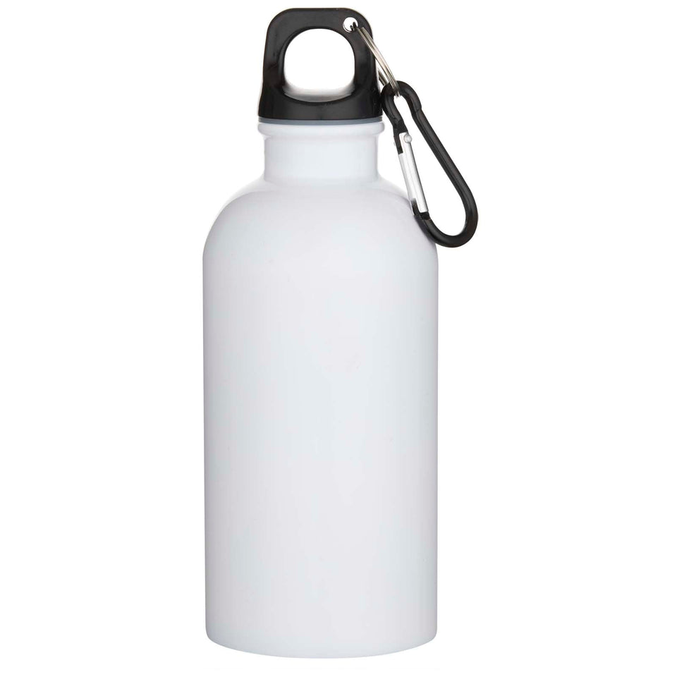 Borraccia da 400 ml in acciaio inossidabile certificato RCS a parete singola adatta per stampa a sublimazione con moschettone personalizzato con logo - Pubblienne