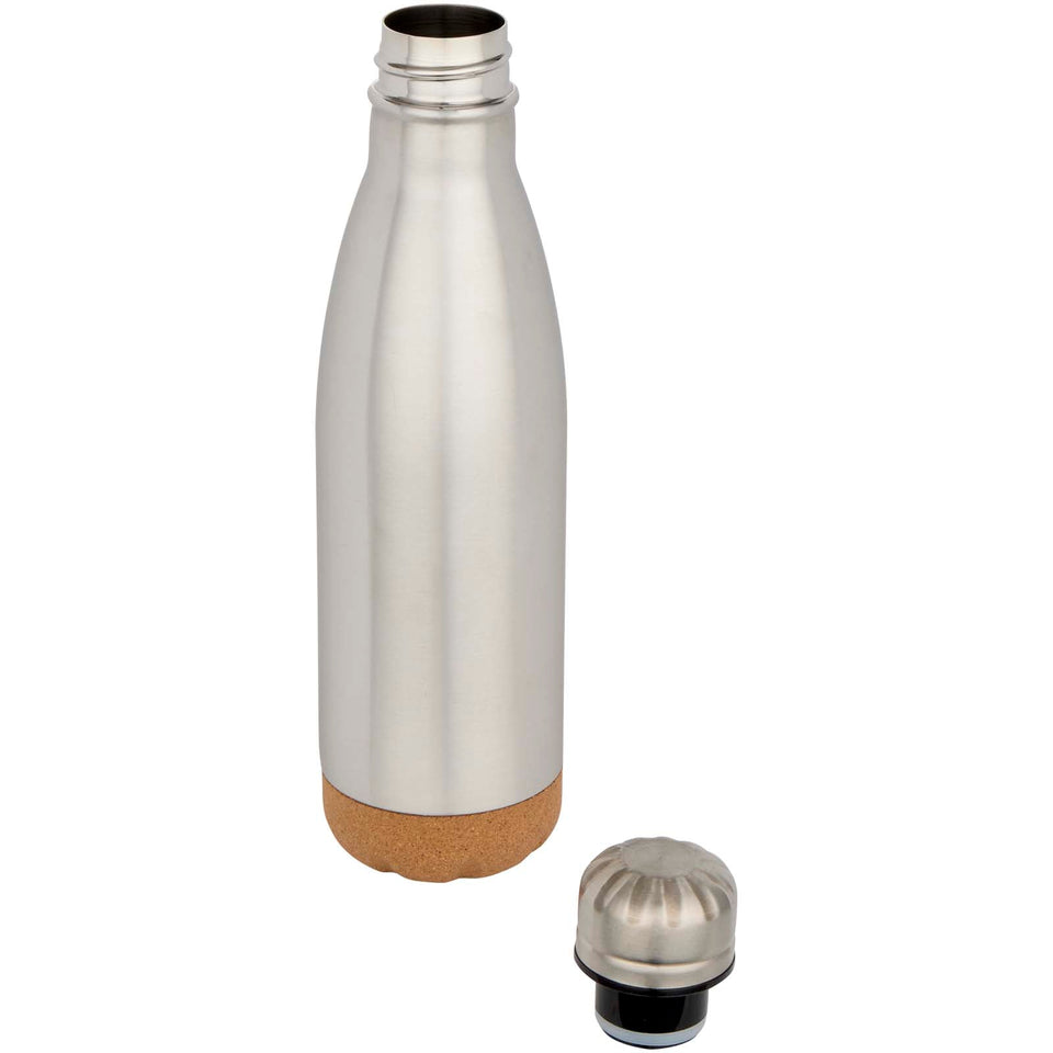 Borraccia termica in acciaio inossidabile a doppia parete isolamento sottovuoto da 500 ml con dettagli in sughero Cove personalizzato con logo - Pubblienne