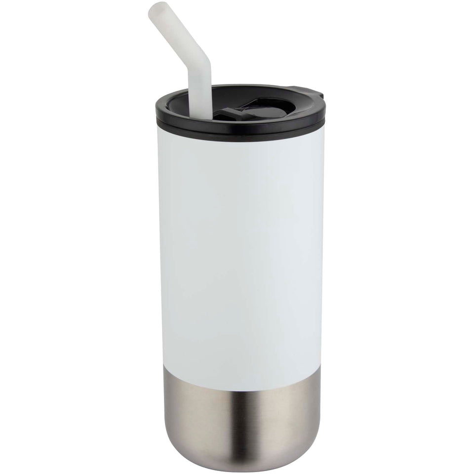 Bicchiere termico in materiale certificato RCS con cannuccia Grayson da 480 ml personalizzato con logo - Pubblienne