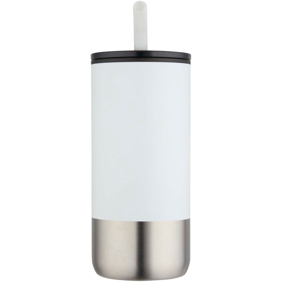Bicchiere termico in materiale certificato RCS con cannuccia Grayson da 480 ml personalizzato con logo - Pubblienne