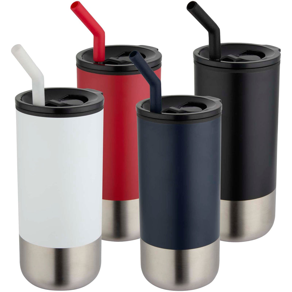 Bicchiere termico in materiale certificato RCS con cannuccia Grayson da 480 ml personalizzato con logo - Pubblienne