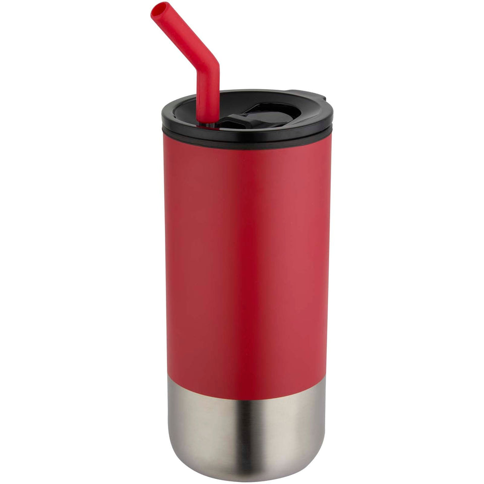 Bicchiere termico in materiale certificato RCS con cannuccia Grayson da 480 ml personalizzato con logo - Pubblienne