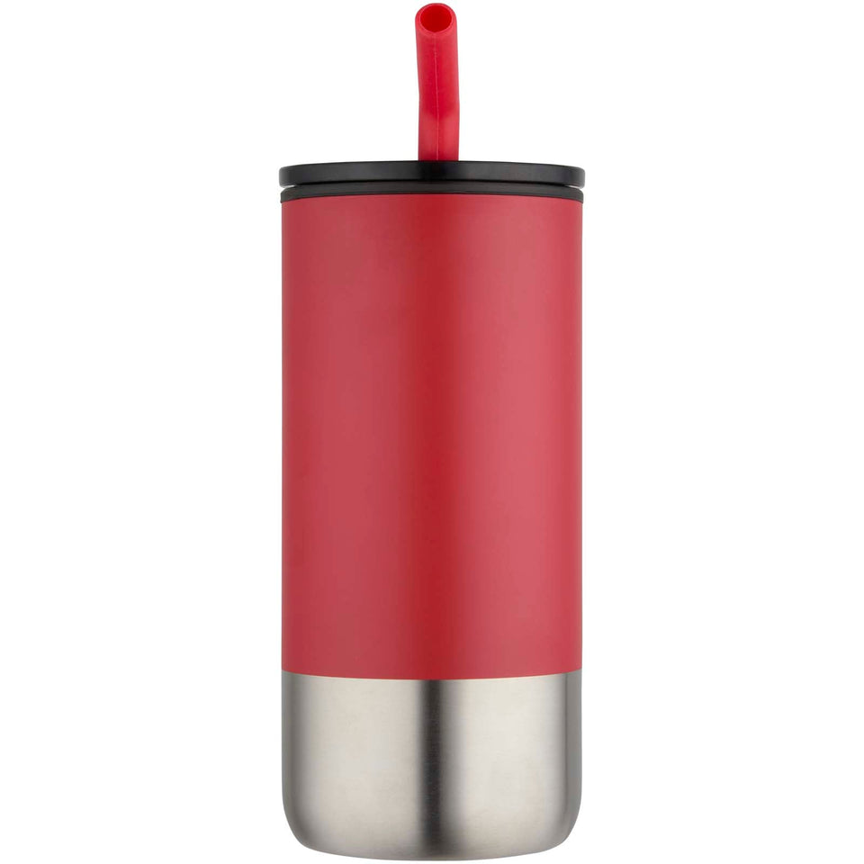 Bicchiere termico in materiale certificato RCS con cannuccia Grayson da 480 ml personalizzato con logo - Pubblienne