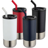 Bicchiere termico in materiale certificato RCS con cannuccia Grayson da 480 ml personalizzato con logo - Pubblienne