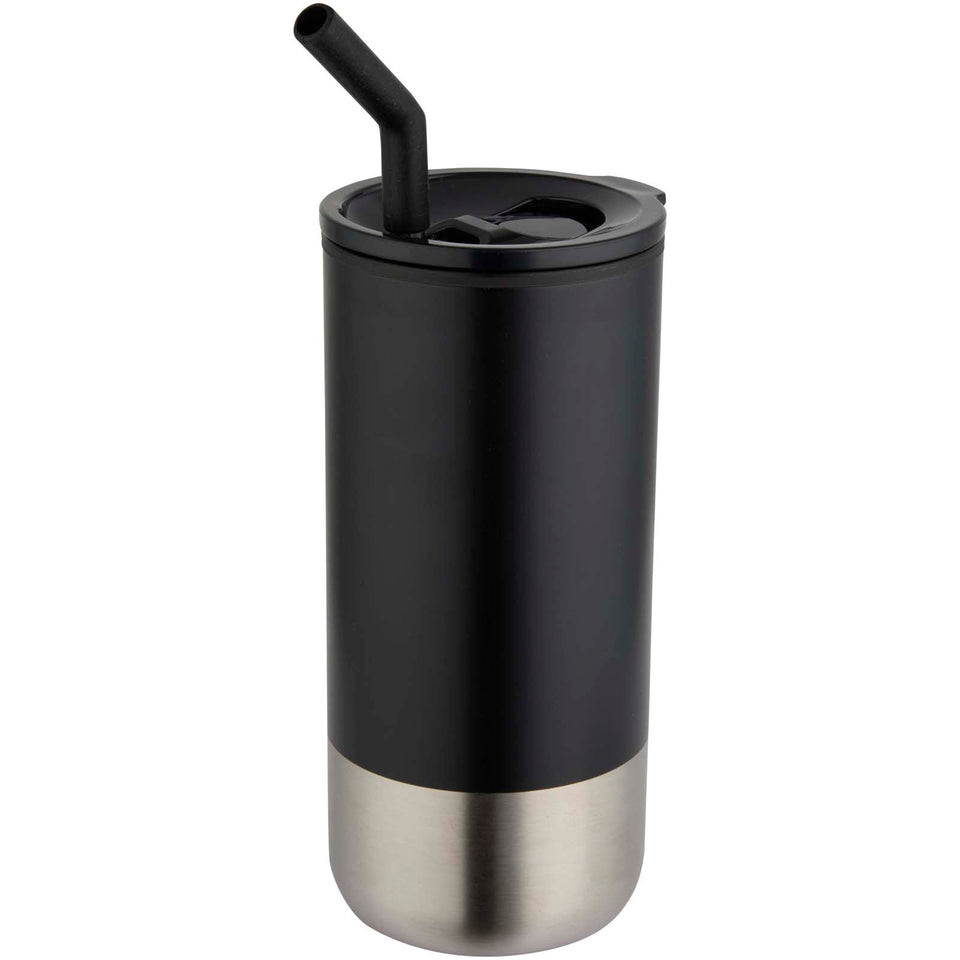 Bicchiere termico in materiale certificato RCS con cannuccia Grayson da 480 ml personalizzato con logo - Pubblienne
