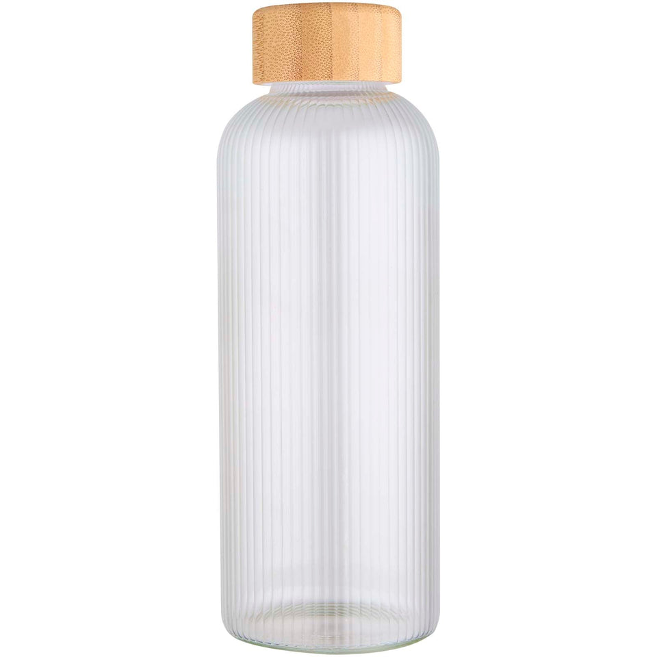 Borraccia a parete singola in vetro borosilicato con coperchio in bambù da 650 ml Mirage personalizzato con logo - Pubblienne