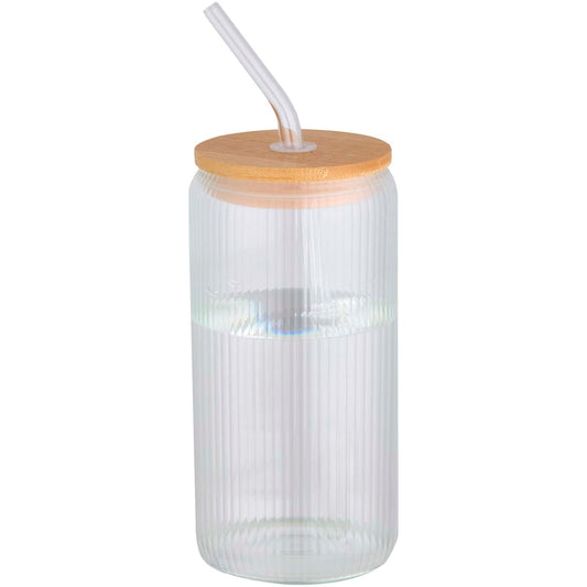Contenitore a parete singola in vetro borosilicato con coperchio in bambù da 500 ml Mirage personalizzato con logo - Pubblienne