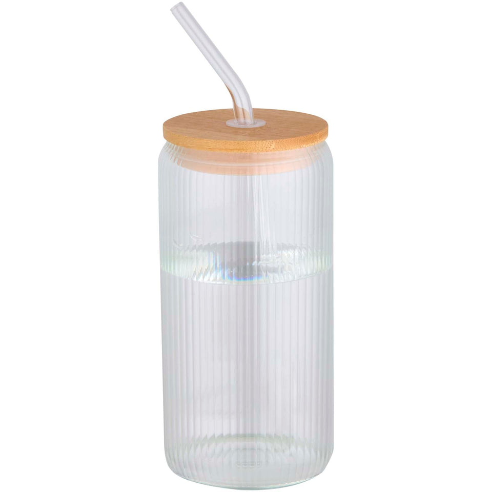 Contenitore a parete singola in vetro borosilicato con coperchio in bambù da 500 ml Mirage personalizzato con logo - Pubblienne