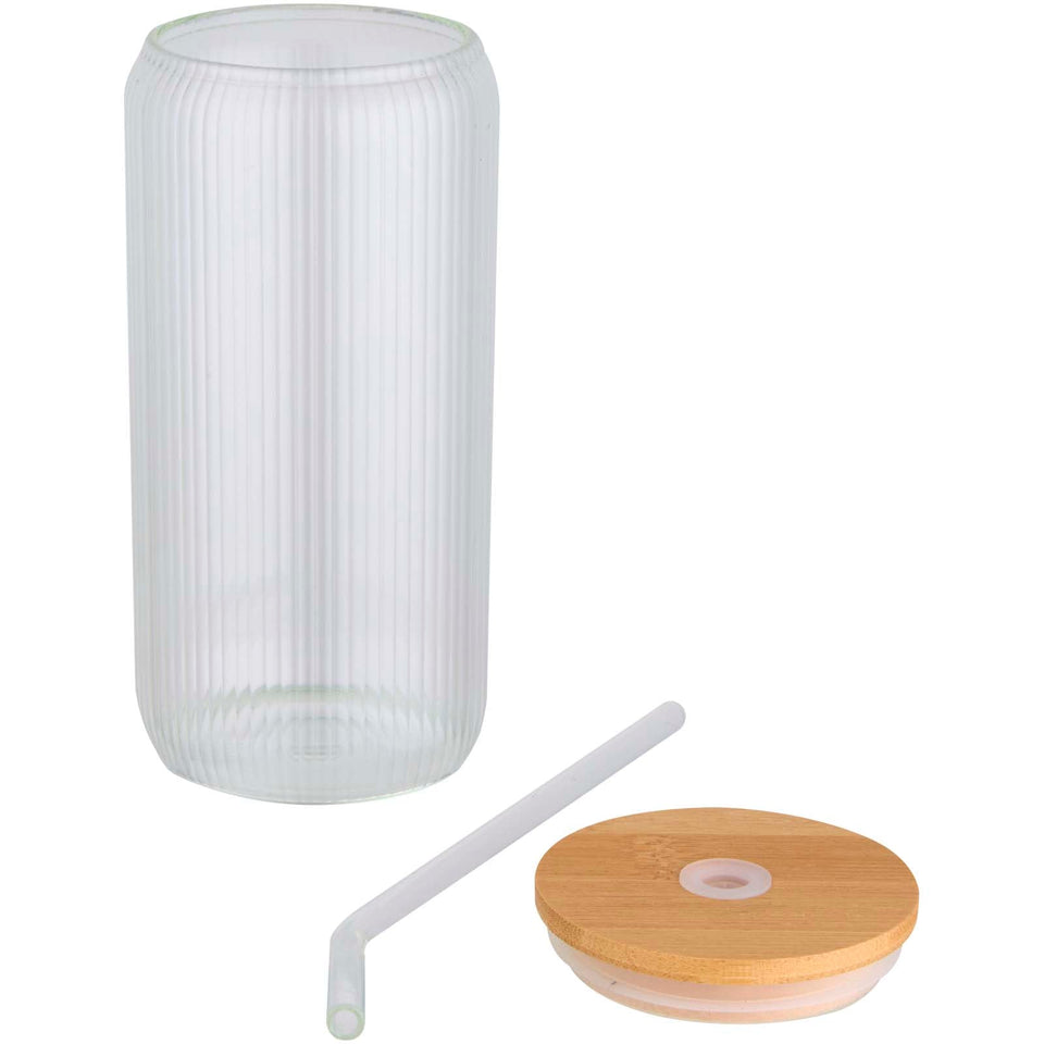 Contenitore a parete singola in vetro borosilicato con coperchio in bambù da 500 ml Mirage personalizzato con logo - Pubblienne