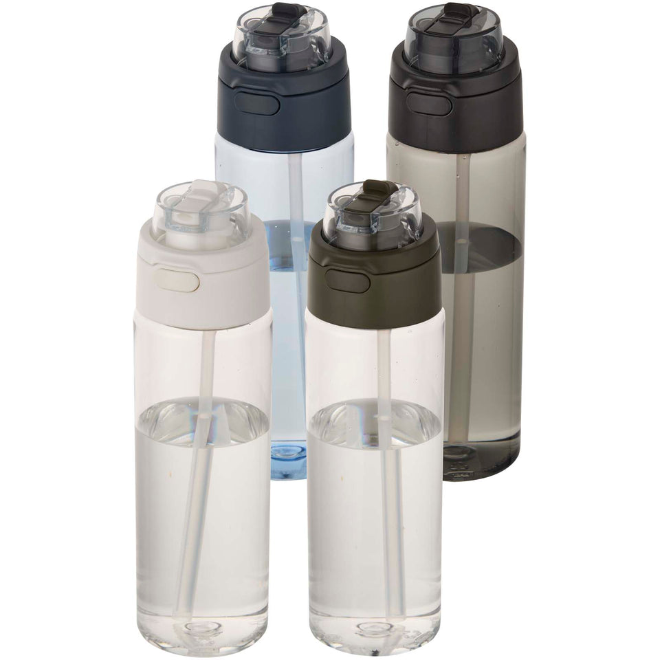 Borraccia in plastica riciclata RCS con tappo a doppia funzione e cannuccia a scatto da 700 ml Theron personalizzato con logo - Pubblienne