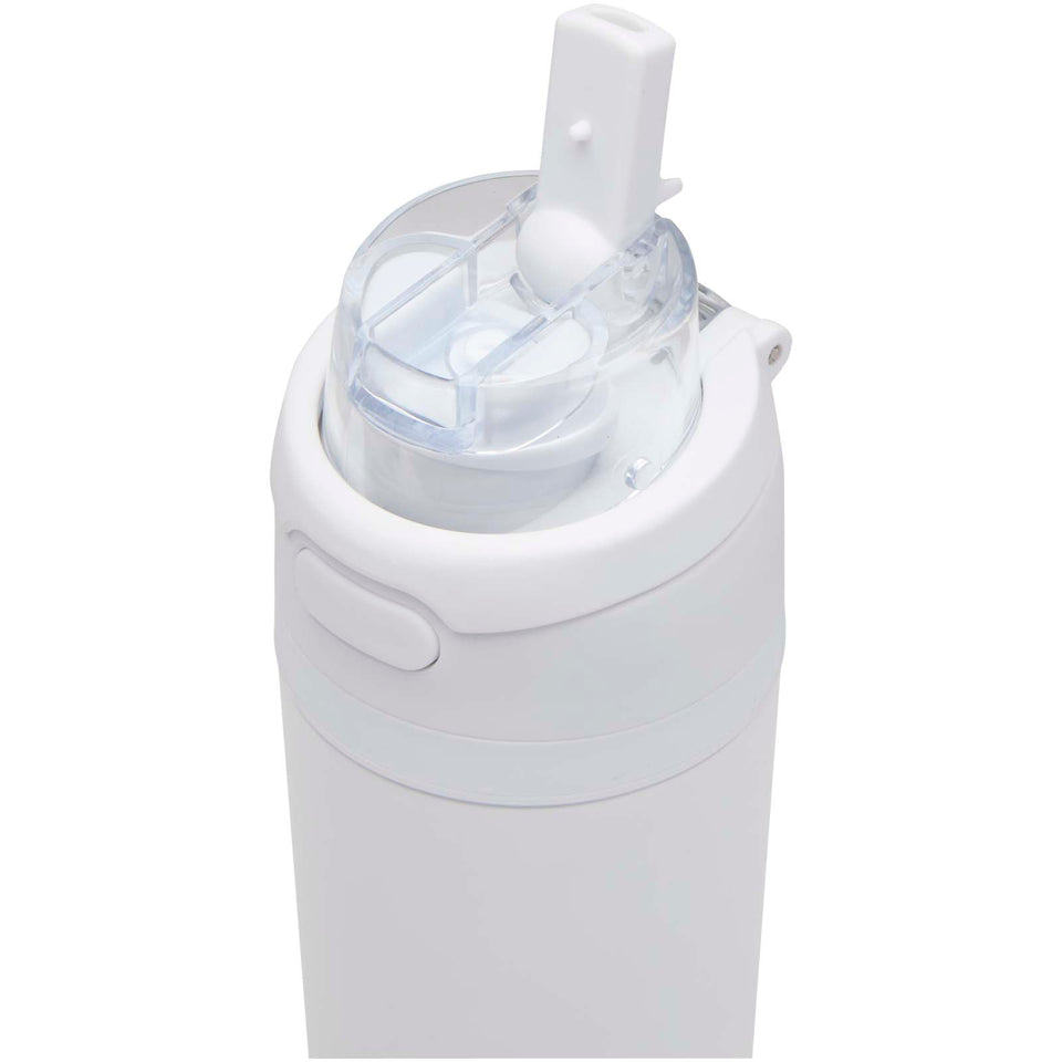 Borraccia in acciaio inossidabile a parete singola in materiale riciclato certificato RCS con tappo a doppia funzione e cannu personalizzato con logo - Pubblienne