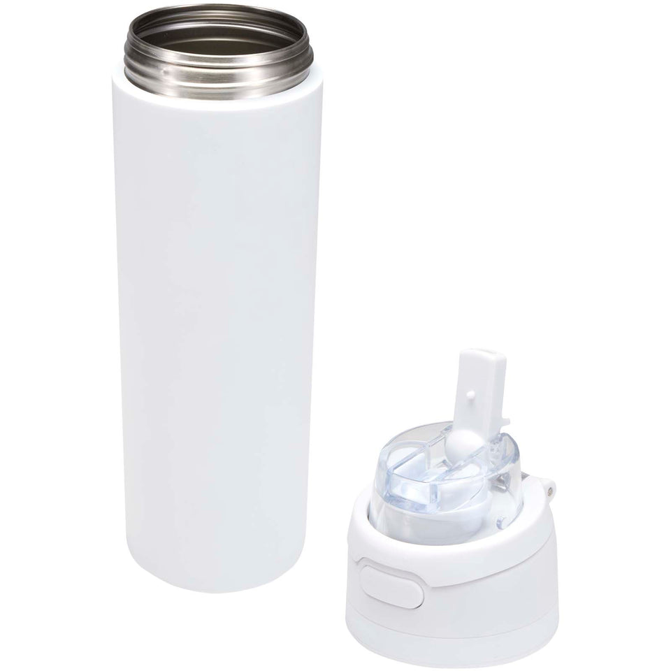 Borraccia in acciaio inossidabile a parete singola in materiale riciclato certificato RCS con tappo a doppia funzione e cannu personalizzato con logo - Pubblienne