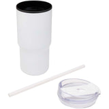 Bicchiere termico in materiale riciclato RCS a doppia parete con cannuccia da 540 ml Westin personalizzato con logo - Pubblienne