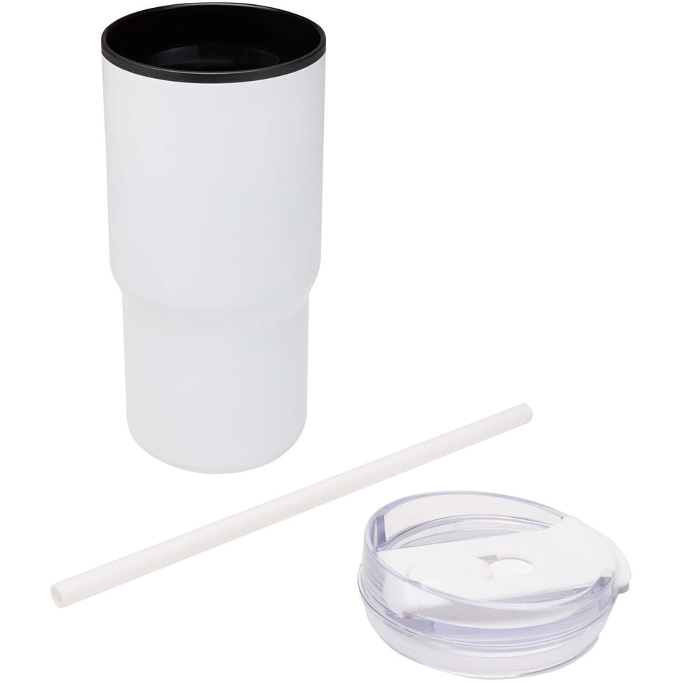 Bicchiere termico in materiale riciclato RCS a doppia parete con cannuccia da 540 ml Westin personalizzato con logo - Pubblienne