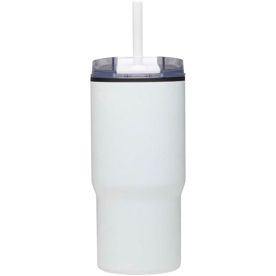Bicchiere termico in materiale riciclato RCS a doppia parete con cannuccia da 540 ml Westin personalizzato con logo - Pubblienne