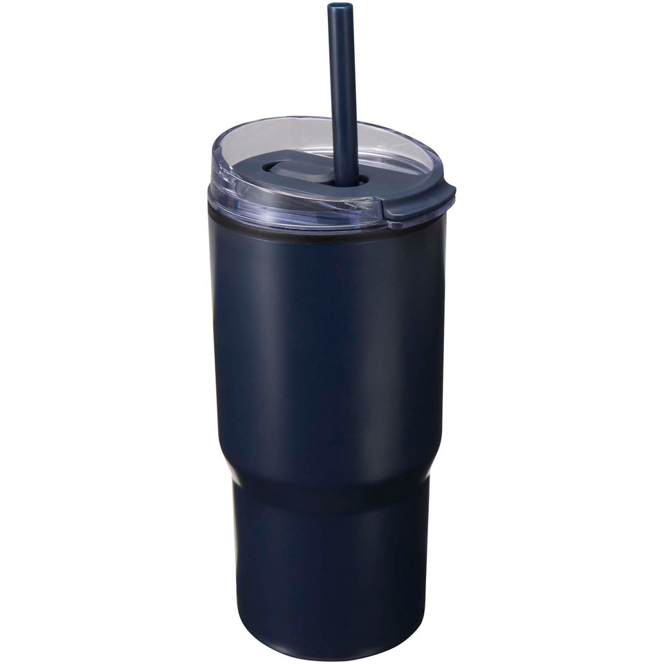 Bicchiere termico in materiale riciclato RCS a doppia parete con cannuccia da 540 ml Westin personalizzato con logo - Pubblienne
