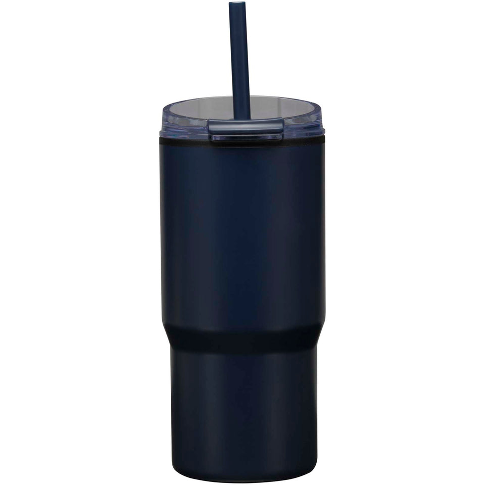 Bicchiere termico in materiale riciclato RCS a doppia parete con cannuccia da 540 ml Westin personalizzato con logo - Pubblienne
