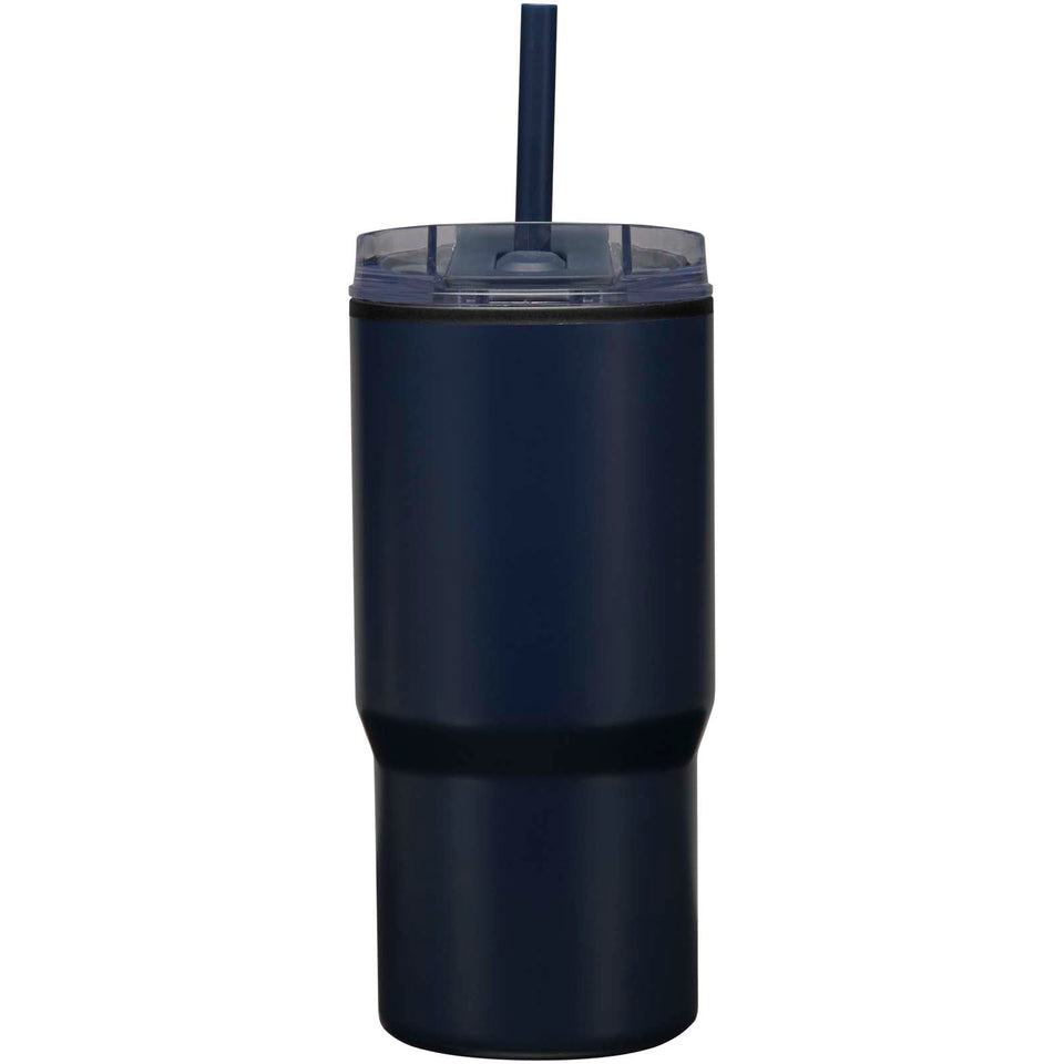 Bicchiere termico in materiale riciclato RCS a doppia parete con cannuccia da 540 ml Westin personalizzato con logo - Pubblienne