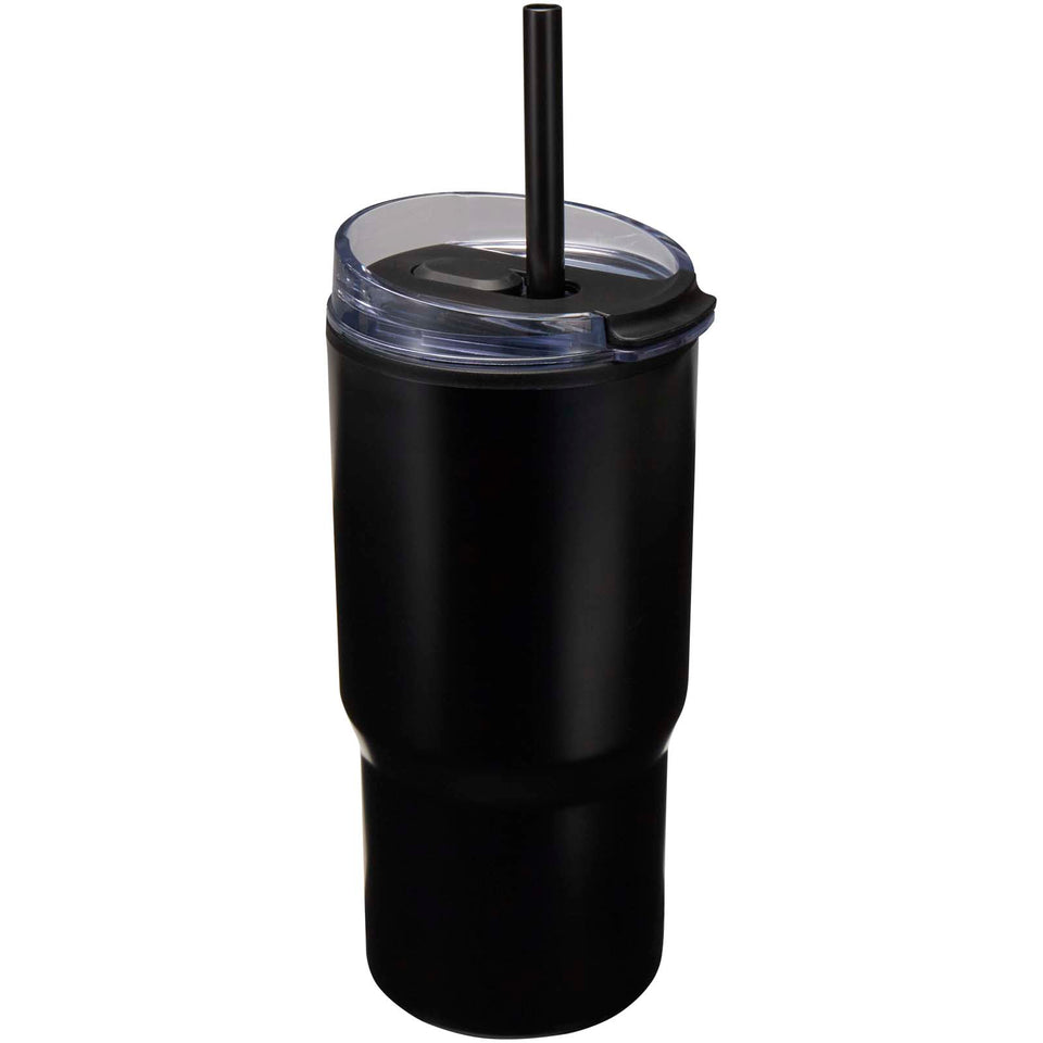 Bicchiere termico in materiale riciclato RCS a doppia parete con cannuccia da 540 ml Westin personalizzato con logo - Pubblienne