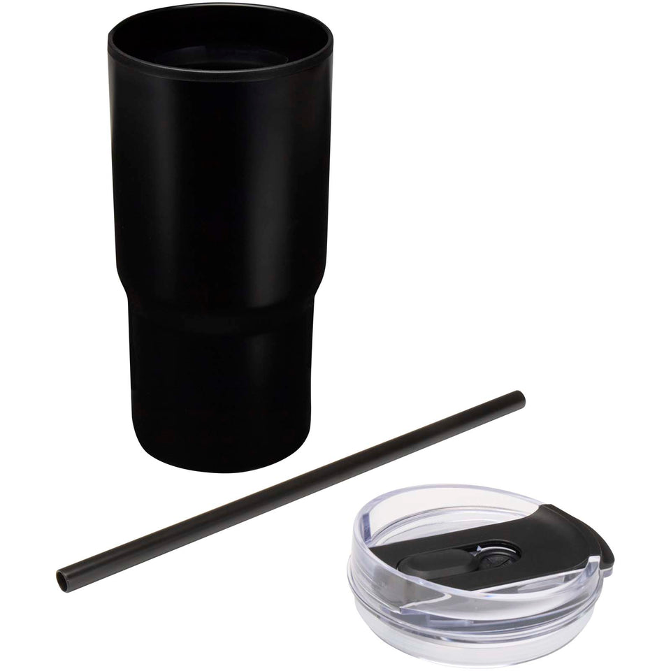 Bicchiere termico in materiale riciclato RCS a doppia parete con cannuccia da 540 ml Westin personalizzato con logo - Pubblienne