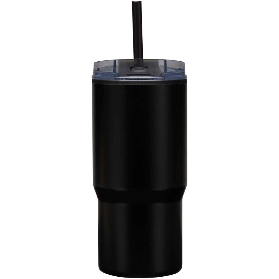 Bicchiere termico in materiale riciclato RCS a doppia parete con cannuccia da 540 ml Westin personalizzato con logo - Pubblienne