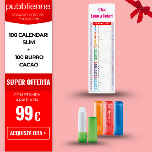100 Calendari Slim + 100 Burro cacao personalizzato con logo - Pubblienne