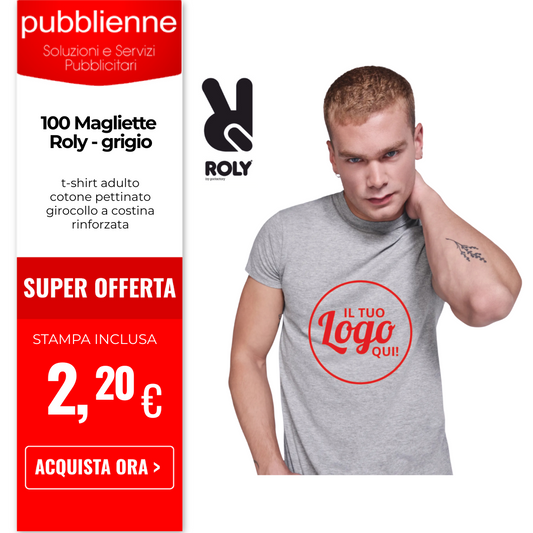 100 Magliette Roly - grigio personalizzato con logo - Pubblienne
