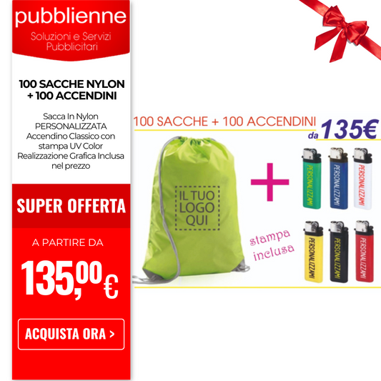 100 sacche nylon + 100 accendini personalizzato con logo - Pubblienne