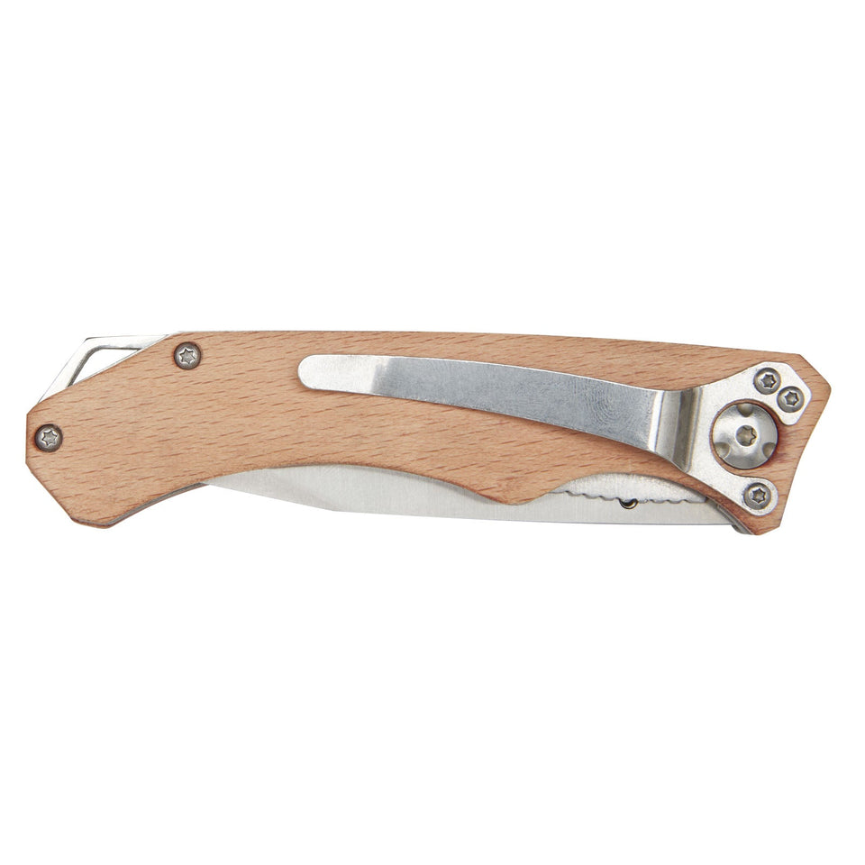 Coltello tascabile Dave in legno con clip per cintura personalizzato con logo - Pubblienne