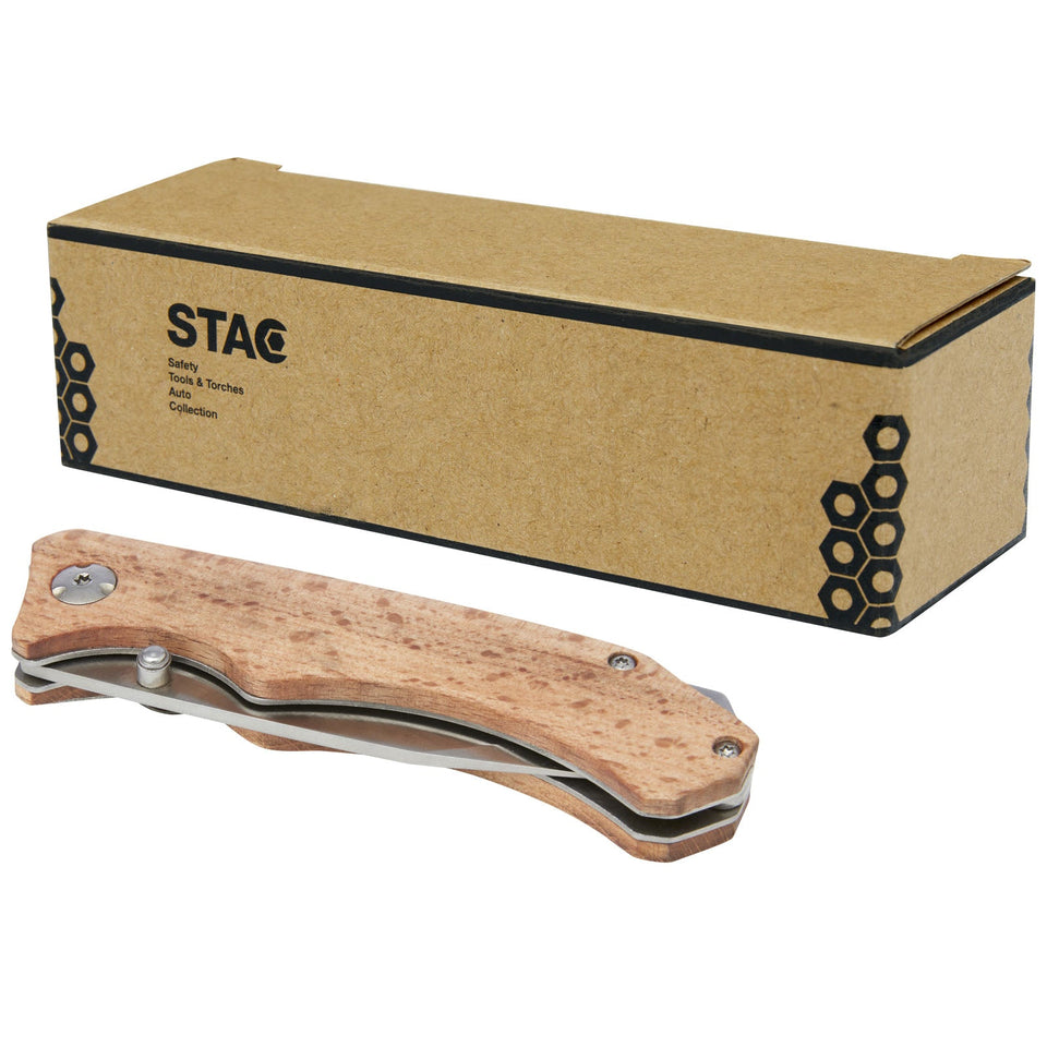 Coltello tascabile Dave in legno con clip per cintura personalizzato con logo - Pubblienne