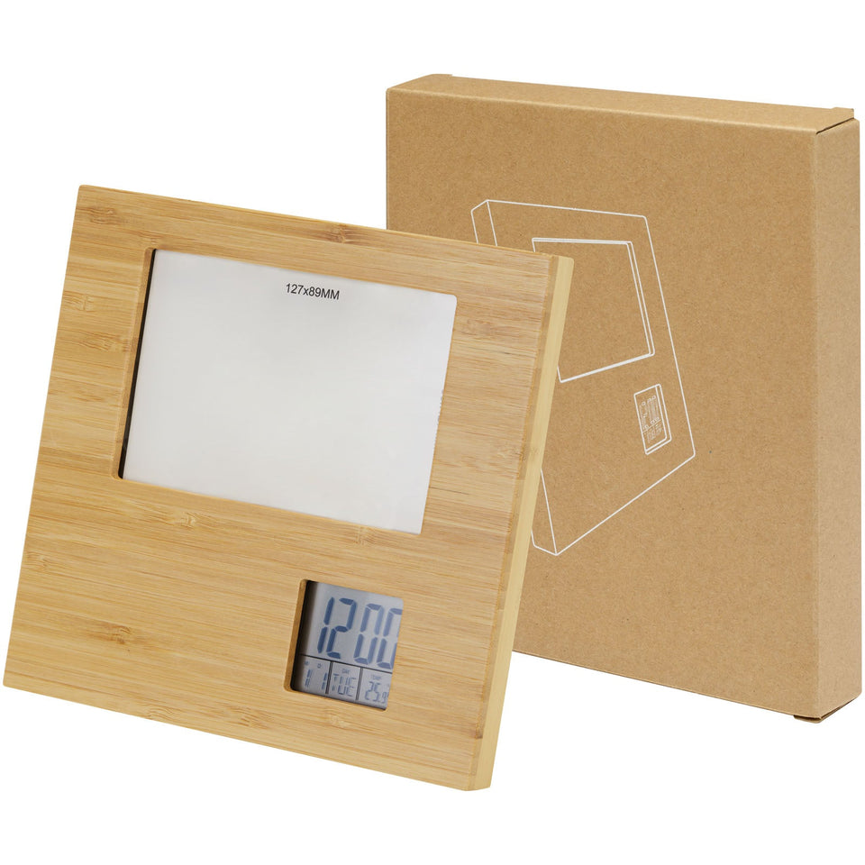 Cornice per foto in bambù con termometro Sasa personalizzato con logo - Pubblienne
