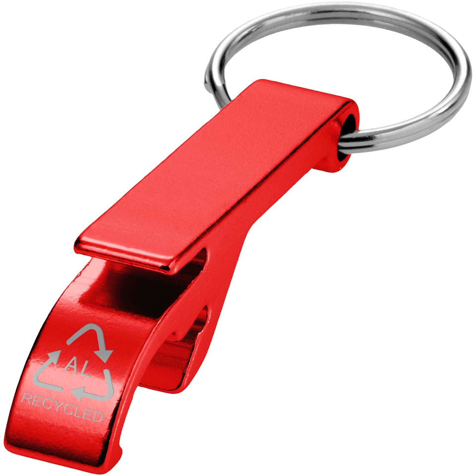 Portachiavi con apribottiglie e apriscatole in alluminio riciclato RCS Tao personalizzato con logo - Pubblienne