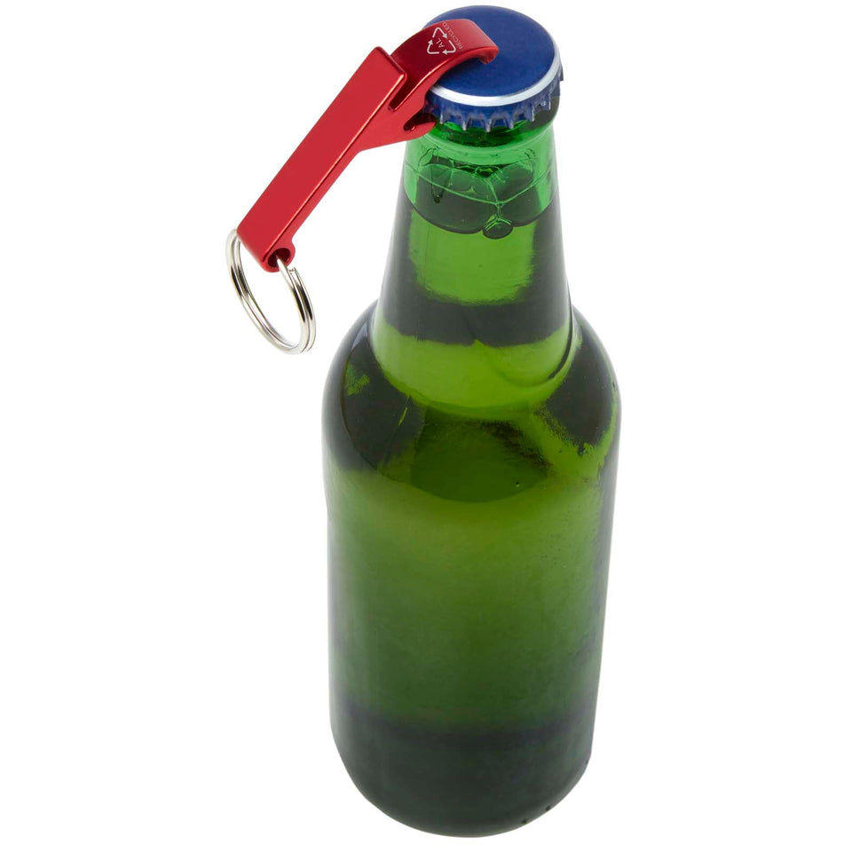 Portachiavi con apribottiglie e apriscatole in alluminio riciclato RCS Tao personalizzato con logo - Pubblienne