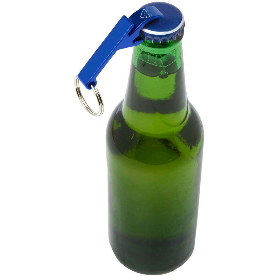 Portachiavi con apribottiglie e apriscatole in alluminio riciclato RCS Tao personalizzato con logo - Pubblienne