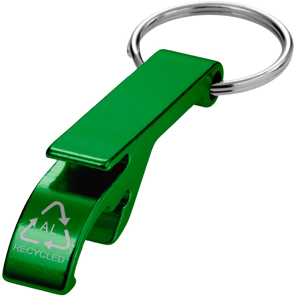 Portachiavi con apribottiglie e apriscatole in alluminio riciclato RCS Tao personalizzato con logo - Pubblienne