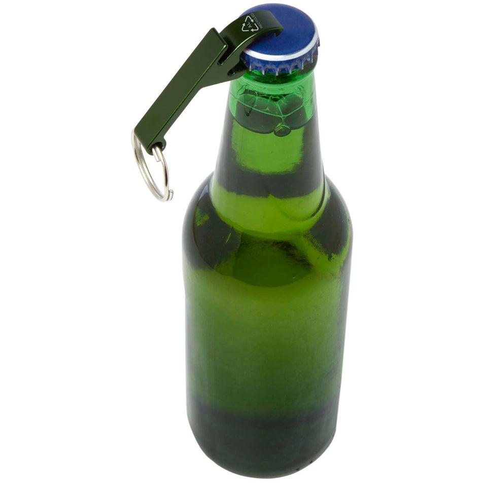 Portachiavi con apribottiglie e apriscatole in alluminio riciclato RCS Tao personalizzato con logo - Pubblienne