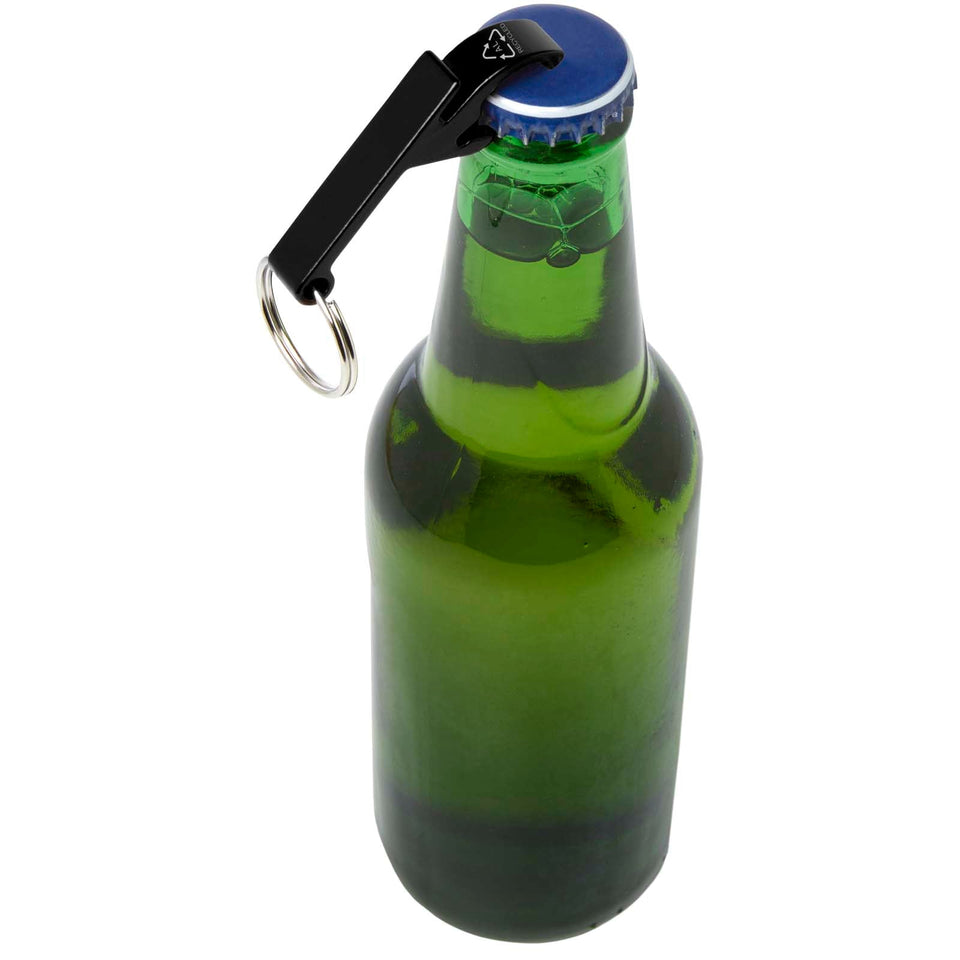Portachiavi con apribottiglie e apriscatole in alluminio riciclato RCS Tao personalizzato con logo - Pubblienne