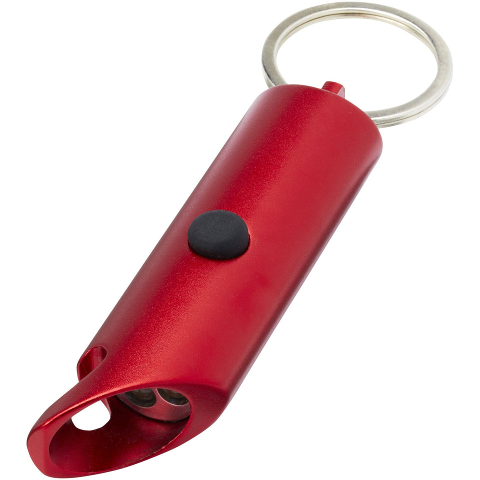 Portachiavi con torcia a LED e apribottiglie in alluminio riciclato IPX Flare personalizzato con logo - Pubblienne