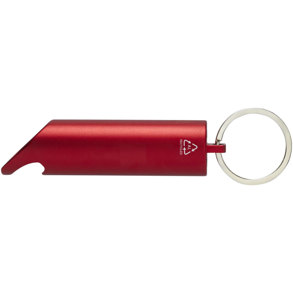 Portachiavi con torcia a LED e apribottiglie in alluminio riciclato IPX Flare personalizzato con logo - Pubblienne