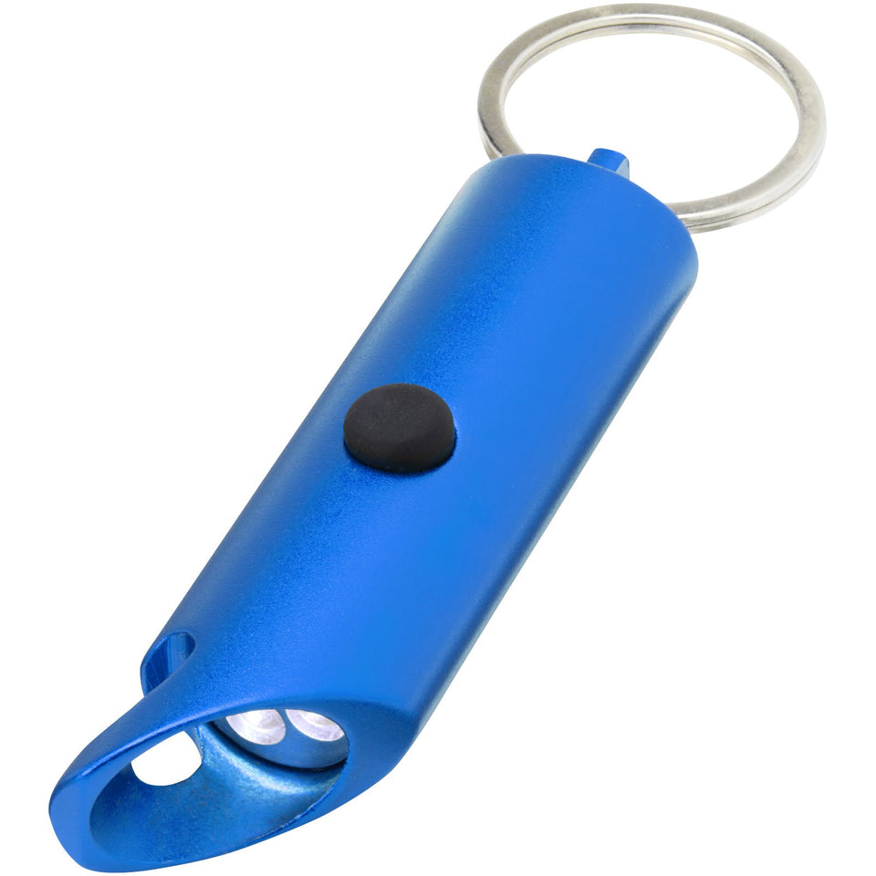 Portachiavi con torcia a LED e apribottiglie in alluminio riciclato IPX Flare personalizzato con logo - Pubblienne