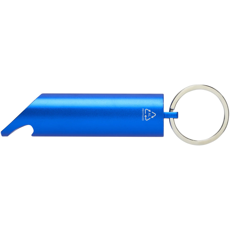Portachiavi con torcia a LED e apribottiglie in alluminio riciclato IPX Flare personalizzato con logo - Pubblienne