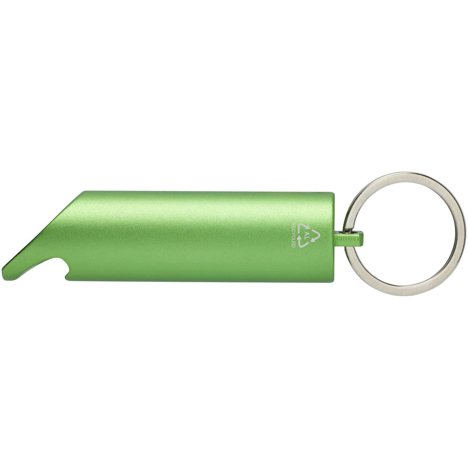 Portachiavi con torcia a LED e apribottiglie in alluminio riciclato IPX Flare personalizzato con logo - Pubblienne