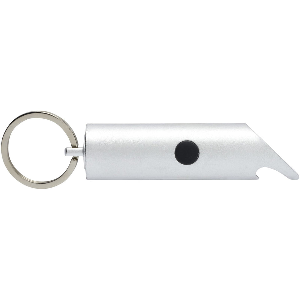 Portachiavi con torcia a LED e apribottiglie in alluminio riciclato IPX Flare personalizzato con logo - Pubblienne