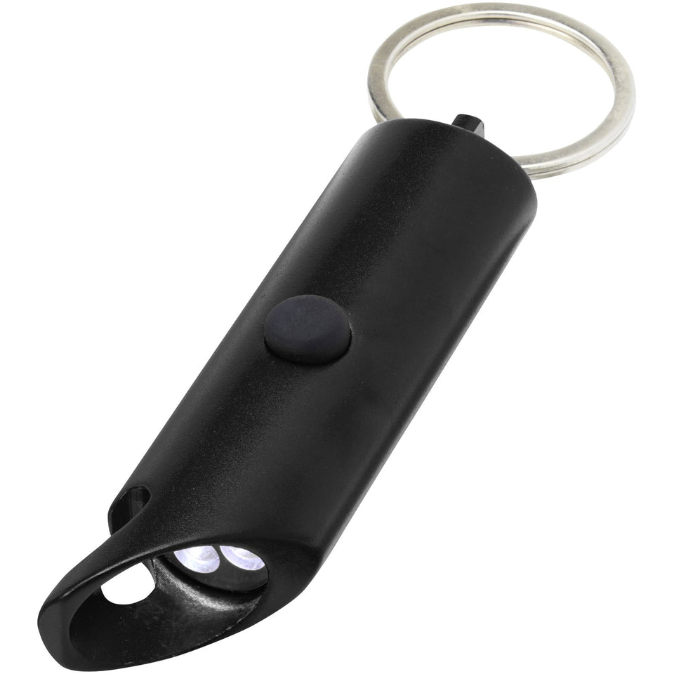 Portachiavi con torcia a LED e apribottiglie in alluminio riciclato IPX Flare personalizzato con logo - Pubblienne