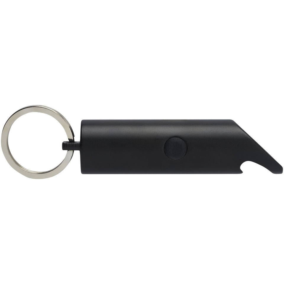 Portachiavi con torcia a LED e apribottiglie in alluminio riciclato IPX Flare personalizzato con logo - Pubblienne