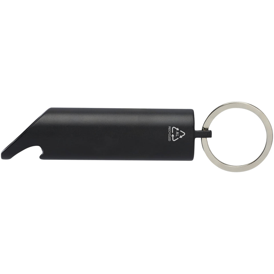 Portachiavi con torcia a LED e apribottiglie in alluminio riciclato IPX Flare personalizzato con logo - Pubblienne