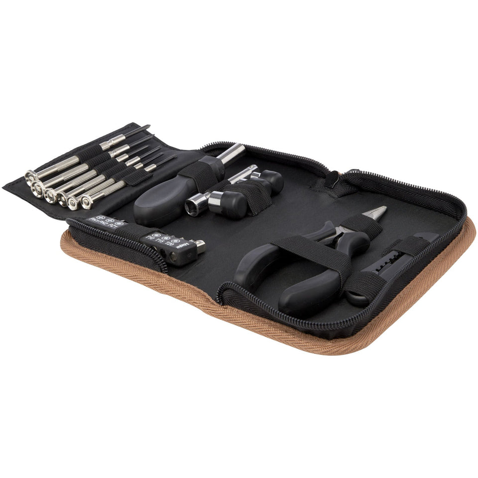 Set di attrezzi da 24 pezzi in plastica riciclata RCS con custodia in sughero Spike personalizzato con logo - Pubblienne